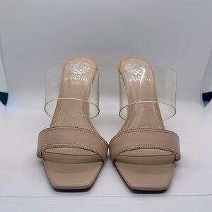 Vince Camuto Felima Biscuit Leather Clear Strap Slide 3.5 Inch Heel US 9.5
